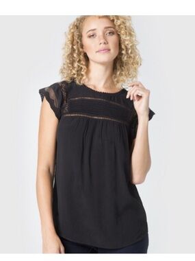Anthropologie Meadow Rue Black Lace Trim Women's Top Sz M
